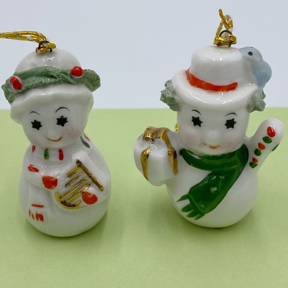 Vintage Mini Bone China Starry Eye Christmas Snowman Figurines - Picture 1 of 15